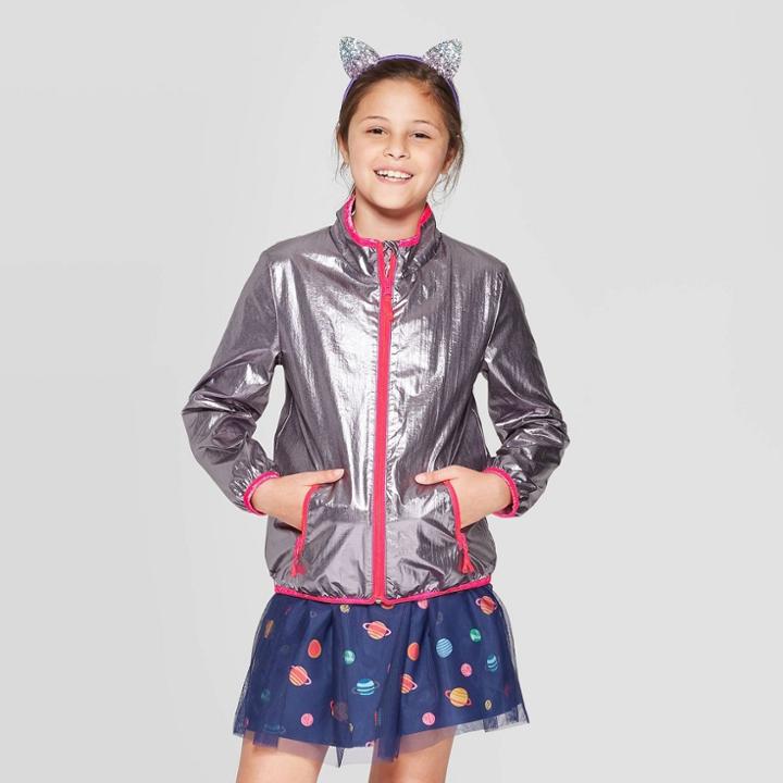 Girls' Long Sleeve Metallic Rain Jacket - Cat & Jack