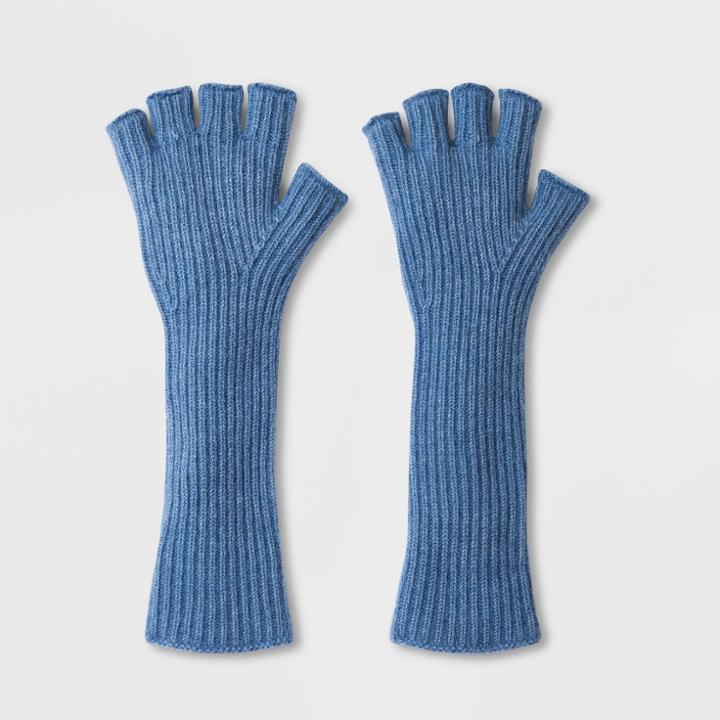 Women's Ribbed Fingerless Long Gloves - A New Day Blue