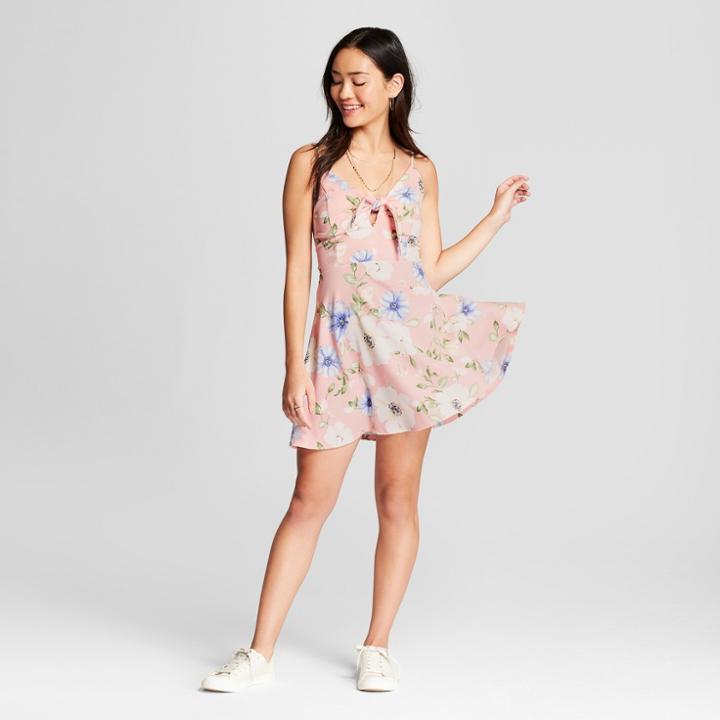 Women's Floral Print Strappy Fit & Flare Dress - Xhilaration Blush
