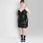 Women's Plus Size Lace Trim Sequin Slip Dress - Wild Fable Black