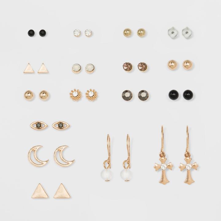 Stud, Moon, Wire Hoop With Charm Earring Set 18ct - Wild Fable,