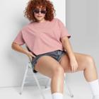 Women's Plus Size Short Sleeve Botanical Dyed Boxy Cropped T-shirt - Wild Fable Pink