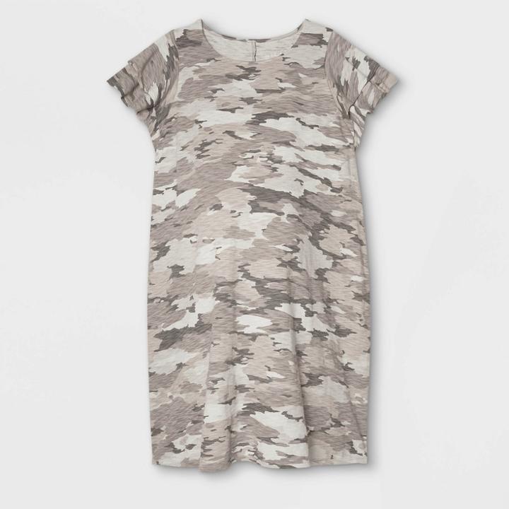 Camo Print Tier Flutter Short Sleeve Knit Maternity Dress - Isabel Maternity By Ingrid & Isabel Gray