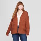 Women's Plus Size Long Sleeve Open Layered Cardigan - Universal Thread Brown 3x, Pumpkin Brown
