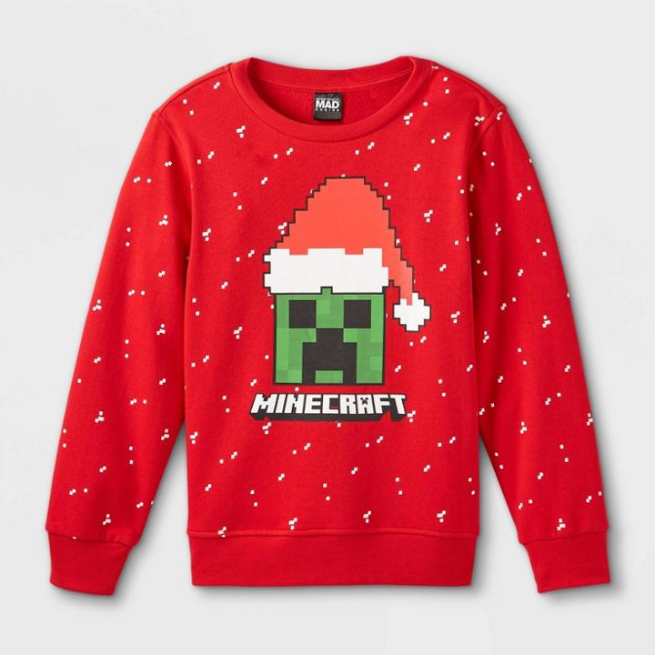 Boys' Minecraft Santa Hat Pullover Sweatshirt - Red