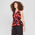 Women's Sleeveless Printed Ruffle Wrap Top - A New Day Red/navy