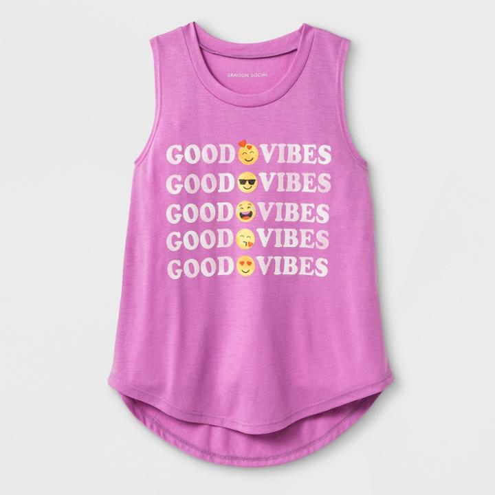 Grayson Social Girls' Emoji Good Vibes Graphic Tank Top - Lilac