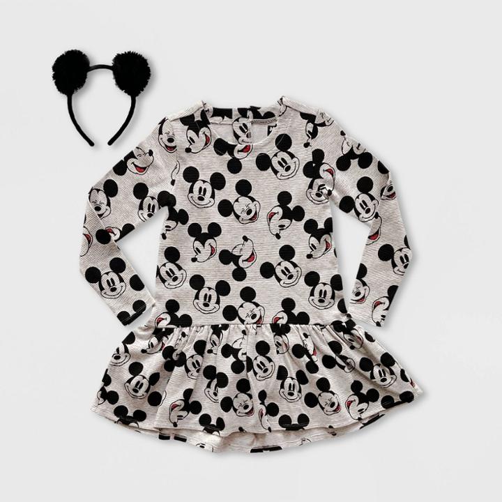 Girls' Disney Mickey Mouse Dress With Headband - Gray 3 - Disney