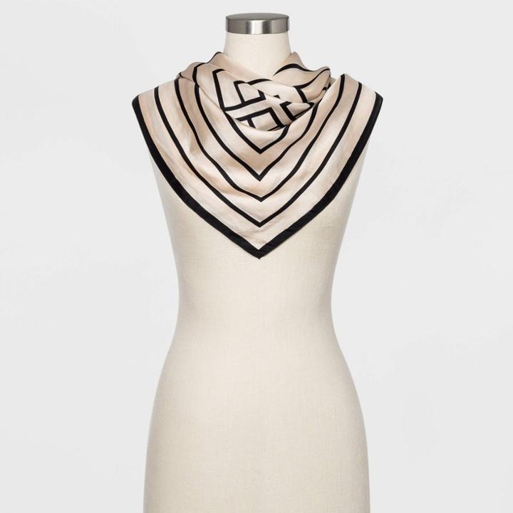 Women's Geometric Print Silk Scarves - A New Day Black One Size, Women's, Black/white