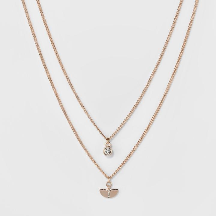 Target Half Circle With Stone Two Row Short Necklace - A New Day Rose Gold