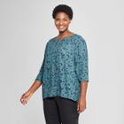 Women's Plus Size Animal Print Woven 3/4 Sleeve Top - Ava & Viv Green X