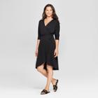 Women's Knit Wrap Midi Dress - A New Day Black