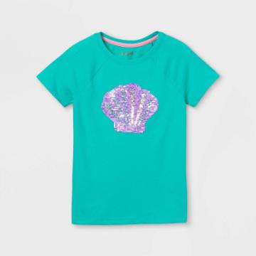 Girls' Flip Sequin Seashell Short Sleeve T-shirt - Cat & Jack Turquoise