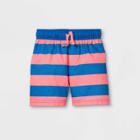 Toddler Boys' Striped Swim Trunks - Cat & Jack Pink/blue