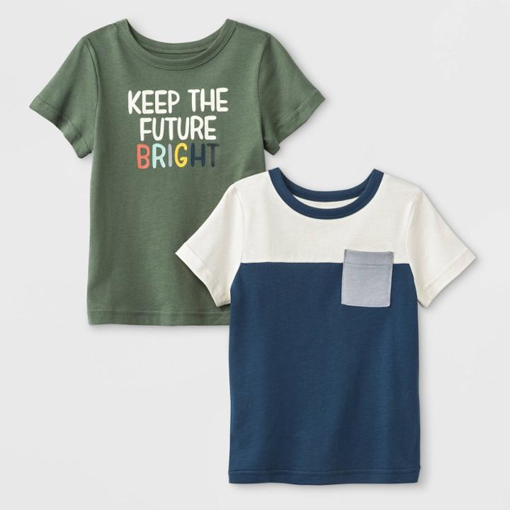 Toddler Boys' 2pk Short Sleeve Jersey Keep The Future Bright T-shirts - Cat & Jack Blue/olive