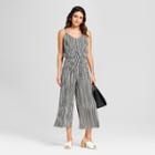Women's Striped Strappy Black & White Stripe Belted Knit Cropped Jumpsuit - Xhilaration Black/ivory