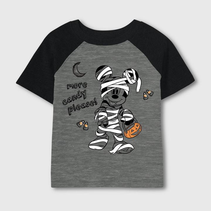 Toddler Boys' Mickey Mouse 'more Candy Please' Halloween Short Sleeve T-shirt - Gray