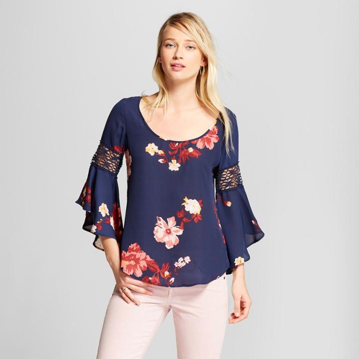 Women's Bell Sleeve Floral Top - 3hearts (juniors') Navy