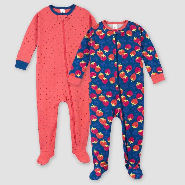 Gerber Girls' 2pk Snug Fit Footed Pajama - Pink/blue