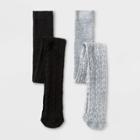 Girls' 2pk Cable Knit Cotton Tights - Cat & Jack Gray/black