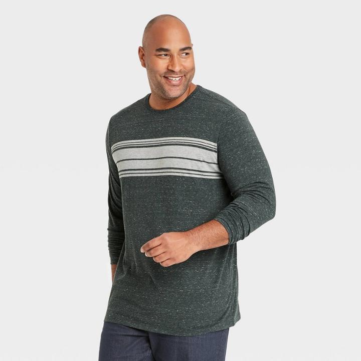 Men's Tall Striped Regular Fit Crewneck Long Sleeve T-shirt - Goodfellow & Co Green/athletic