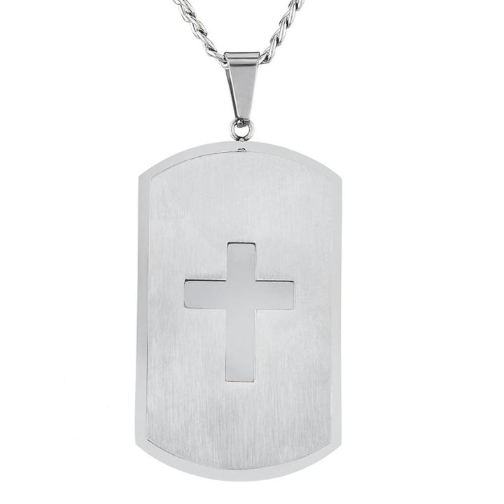 Men's West Coast Jewelry Stainless Steel Laser Cut Cross Dual Finish Dog Tag Pendant,