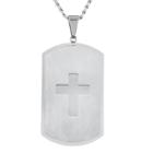 Men's West Coast Jewelry Stainless Steel Laser Cut Cross Dual Finish Dog Tag Pendant,