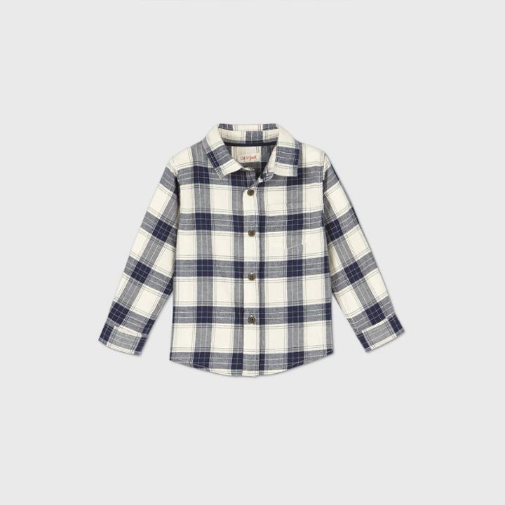 Toddler Boys' Long Sleeve Woven Plaid Button-down Shirt - Cat & Jack Navy