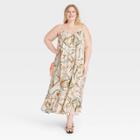 Women's Plus Size Sleeveless Floating Dress - Ava & Viv Cream Printed