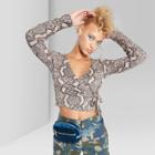 Women's Long Sleeve Tie Front Wrap Top - Wild Fable Taupe (brown)