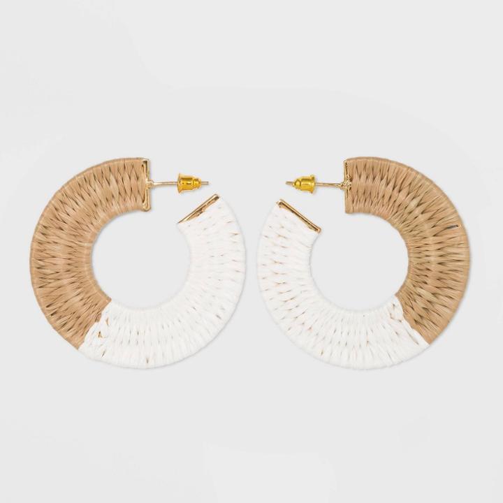 Color Blocked Woven Hoop Earrings - A New Day White, Women's,