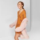 Women's Floral Print Long Sleeve V-neck Woven Dress - Wild Fable Mustard Yellow