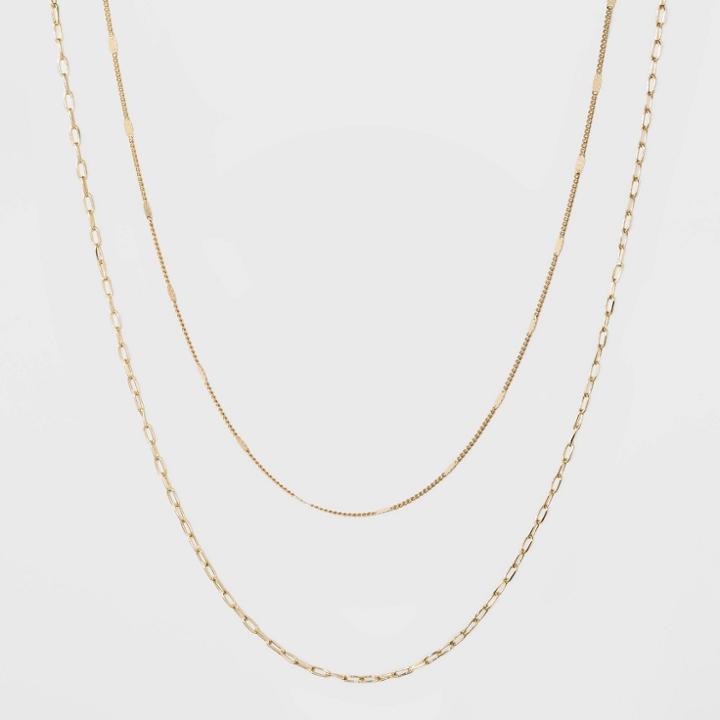Flat Beaded And Link Chain Duo Necklace - A New Day Gold