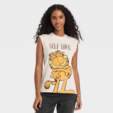 Women's Garfield Self Love Muscle Graphic Tank Top - Ivory