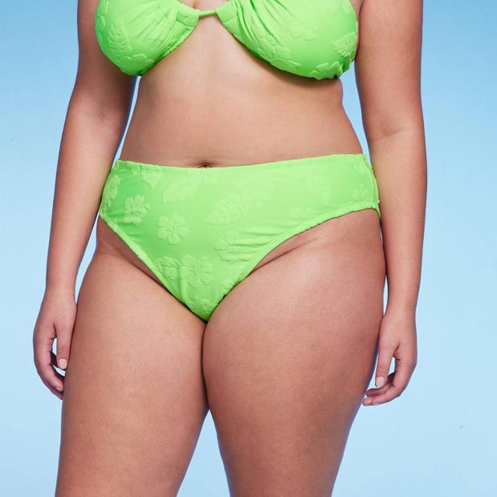 Women's Terry Textured High Leg Cheeky Bikini Bottom - Wild Fable Green X