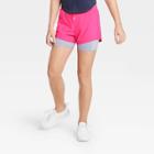 Girls' Double Layer Run Shorts - All In Motion Fuchsia Xs, Girl's, Pink