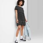 Women's Striped Short Sleeve Knit Babydoll Dress - Wild Fable Black