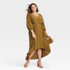 Women's Plus Size Long Sleeve Faux Wrap Dress - Ava & Viv Brown