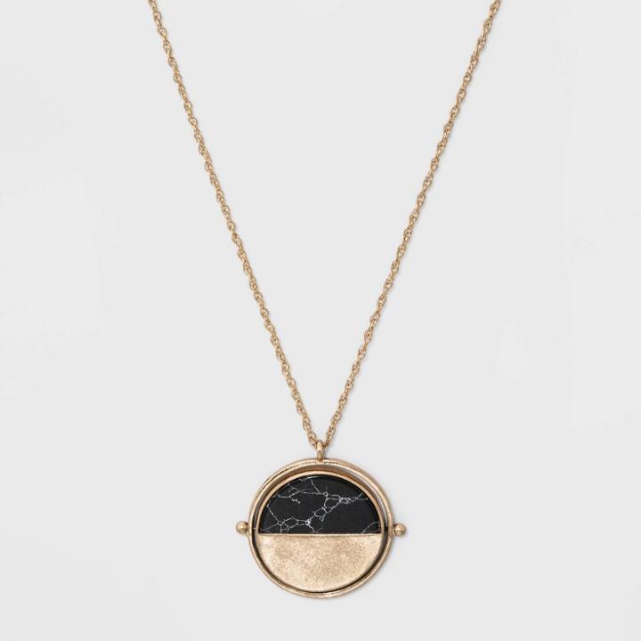 Etched And Semi Precious Black Howlite Disc Spinner Pendant Necklace - Universal Thread , Women's,