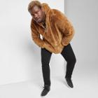 Men's Big & Tall Loose Fit 1/4 Zip Hooded Sherpa Pullover - Original Use Dapper Brown