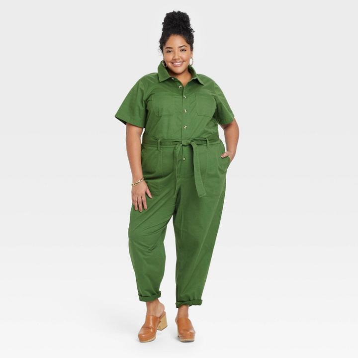 Women's Plus Size Short Sleeve Boiler Suit - Ava & Viv Green X