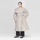 Women's Plus Size Long Sleeve Front Button-down Trench Coat - Prologue Gray X