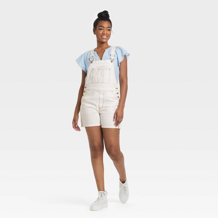 Women's Denim Boyfriend Shortalls - Universal Thread White
