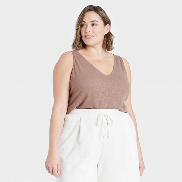 Women's Plus Size Linen Tank Top - A New Day Brown