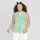 Women's Plus Size Sleeveless V-neck Button-down Shirt - Who What Wear Green/white