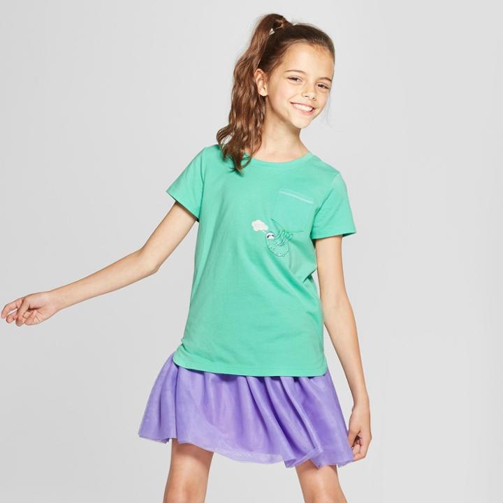Girls' Sloth Short Sleeve Pocket T-shirt - Cat & Jack Green