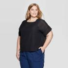 Women's Plus Size Short Sleeve Round Neck Blouse - Prologue Black X