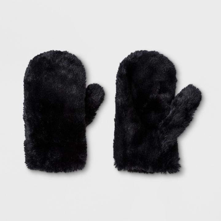 Women's Faux Fur Mittens - Wild Fable Black