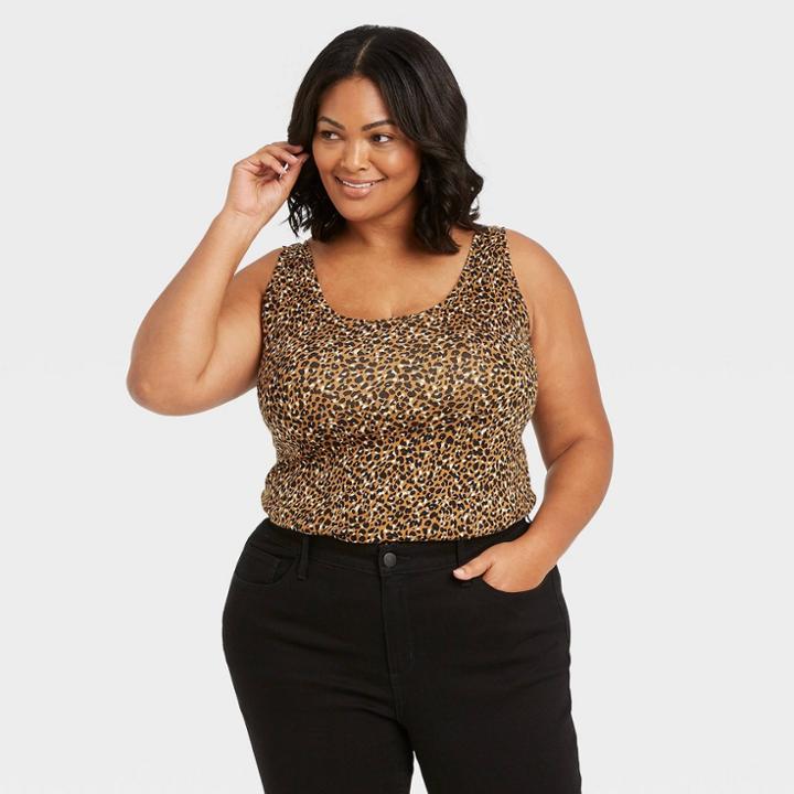 Women's Plus Size Leopard Print Tank Top - Ava & Viv Brown