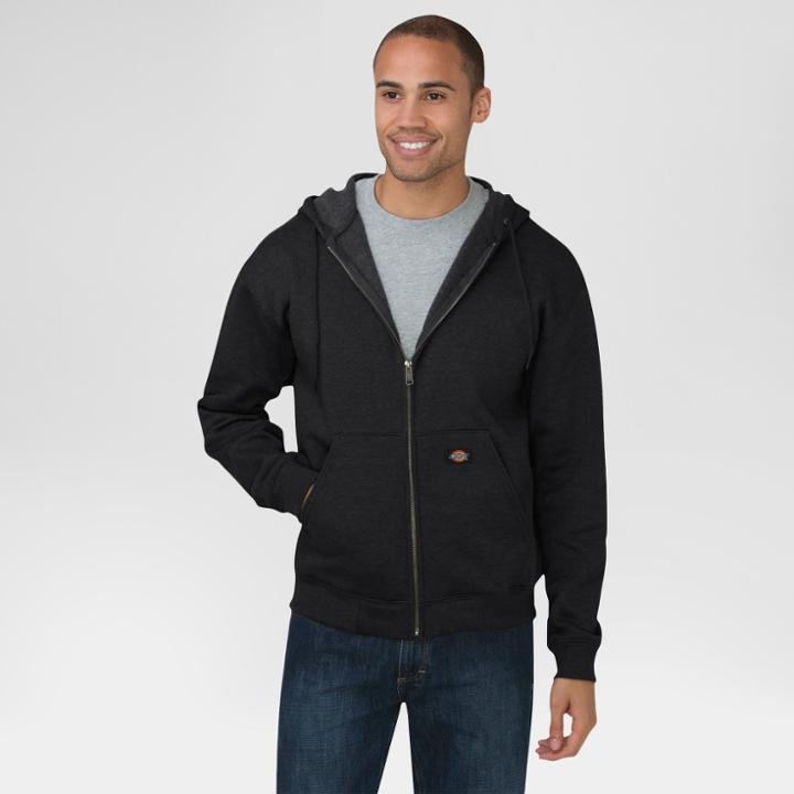Dickies Men's Big & Tall Midweight Fleece Full Zip Hoodie- Black